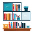 Home library or book store, bookshelves isolated icons