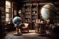Home Library: Create a set of images that showcase a grand, sophisticated home library. Generative AI