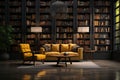 Home library reading room featuring a comfortable sofa for relaxation Royalty Free Stock Photo