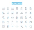 Home life linear icons set. Comfort, Cozy, Family, Love, Memories, Laughter, Warmth line vector and concept signs