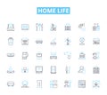 Home life linear icons set. Comfort, Cozy, Family, Love, Memories, Laughter, Warmth line vector and concept signs