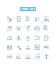 Home life vector line icons set. Residence, Family, Comfort, Relationships, Harmony, Security, Coziness illustration