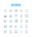 Home life vector line icons set. Residence, Family, Comfort, Relationships, Harmony, Security, Coziness illustration