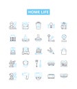 Home life vector line icons set. Residence, Family, Comfort, Relationships, Harmony, Security, Coziness illustration