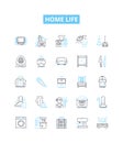 Home life vector line icons set. Residence, Family, Comfort, Relationships, Harmony, Security, Coziness illustration