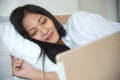 Home lifestyle woman relaxing sleeping on bed in bedroom , pret Royalty Free Stock Photo