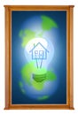 home light bulb in wooden picture modern frame