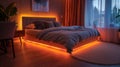 home lighting design, bed frame features led strip lights for a cozy and calming bedroom atmosphere