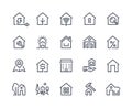 Home line icons. Browser interface button, home page pictogram, houses and city building constructions. Vector real