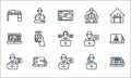 home line icons. linear set. quality vector line set such as calendar, sharing file, working, calling, chat, video calling,