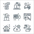 Home line icons. linear set. quality vector line set such as mails, cloud, fitness, cat, girl, rest time, emails