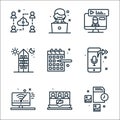 Home line icons. linear set. quality vector line set such as memory card, video conference, wifi, audio, calendar, i stay at home