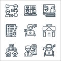 home line icons. linear set. quality vector line set such as music, presenting, network, working at home, online chat, checklist,