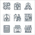 home line icons. linear set. quality vector line set such as teams, update, timeline, home office, stay at home, working, workers