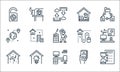 home line icons. linear set. quality vector line set such as time management, work space, music, food delivery, idea, location,