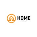 Home linear vector logo. Smart house line art orange and black logotype. Outline real estate icon.