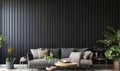 Home and living decor, along with contemporary living room interior design, featuring an empty black tile wall pattern Royalty Free Stock Photo