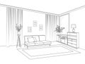 Home living room interior. Outline sketch of furniture with sofa Royalty Free Stock Photo