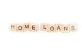 Home loans- word composed fromwooden blocks letters on White background, copy space for ad text