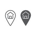 Home location line and glyph icon, real estate