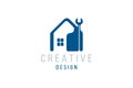 Home Logo design template. Creative element for real estate company with wrench Icon and silhouette of the house. Flat vector Royalty Free Stock Photo