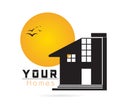 Home logo, house icon, realty silhouette, real estate modern logo, architecture symbol rise, evening building icon vector design Royalty Free Stock Photo