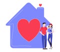 Home love vector illustration. Covid-19 coronavirus stay home strategy flat tiny persons concept