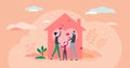 Home love vector illustration. Covid-19 stay home flat tiny persons concept.