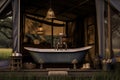 Interior decor vintage design white home room house bathtub window bathroom old tub Royalty Free Stock Photo