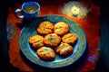 Home-made biscuits arranged on a plate, generative ai