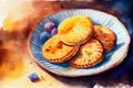 Home-made biscuits arranged on a plate, generative ai