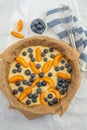 Home made blueberry vanilla cake with apricots