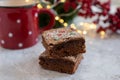 Home made chocolate Brownies for christmas on a table