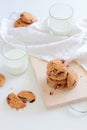 Home made chocolate chip cookies and some milk for breakfast Royalty Free Stock Photo