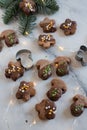 Home made chocolate Christmas cookies with festive decoration Royalty Free Stock Photo