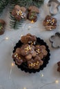 Home made chocolate Christmas cookies with festive decoration Royalty Free Stock Photo