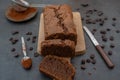 home made chocolate sponge cake on a table Royalty Free Stock Photo