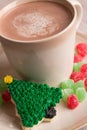 Home made Christmas tree cookie with hot chocolate Royalty Free Stock Photo