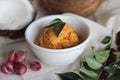 Home made coconut chutney with red chilly to go with dosa and idly, a main south Indian dish Royalty Free Stock Photo