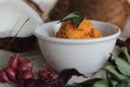 Home made coconut chutney with red chilly to go with dosa and idly, a main south Indian dish Royalty Free Stock Photo