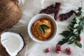 Home made coconut chutney with red chilly to go with dosa and idly, a main south Indian dish Royalty Free Stock Photo