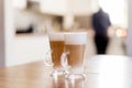 Home made coffee Cafe Macchiato on wooden table. Royalty Free Stock Photo