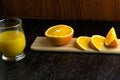 Still Life Glass of Fresh Orange Juice on Vintage Wood Table with Copy Space Background Royalty Free Stock Photo