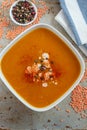 Curried red lentil tomato and coconut soup