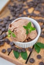 Home made dark chocolate ice cream on a table