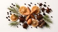 home-made dried spices decoration for christmas time isolated on background