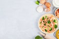 Home made french tart quiche with crayfish and broccoli filled with cream and eggs Royalty Free Stock Photo