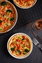 Home made french tart quiche with crayfish and broccoli filled w