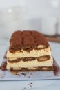 Frozen tiramisu ice cream parfait on a table