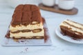 Frozen tiramisu ice cream parfait on a table